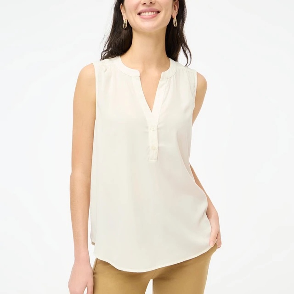 J.Crew Factory sleeveless v-neck popover tee in Marine Salt cream color